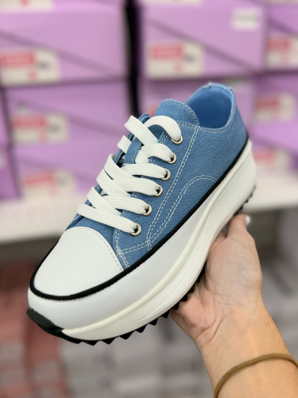 Women's Blue Platform Canvas Sneakers - Picture 4 of 5